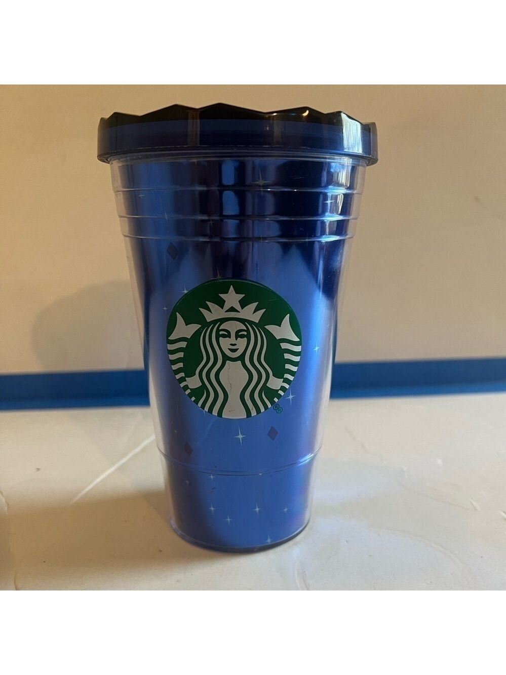 Disney Starbucks 60th Anniversary Blue Cold Cup Tumbler With Lid/No Straw